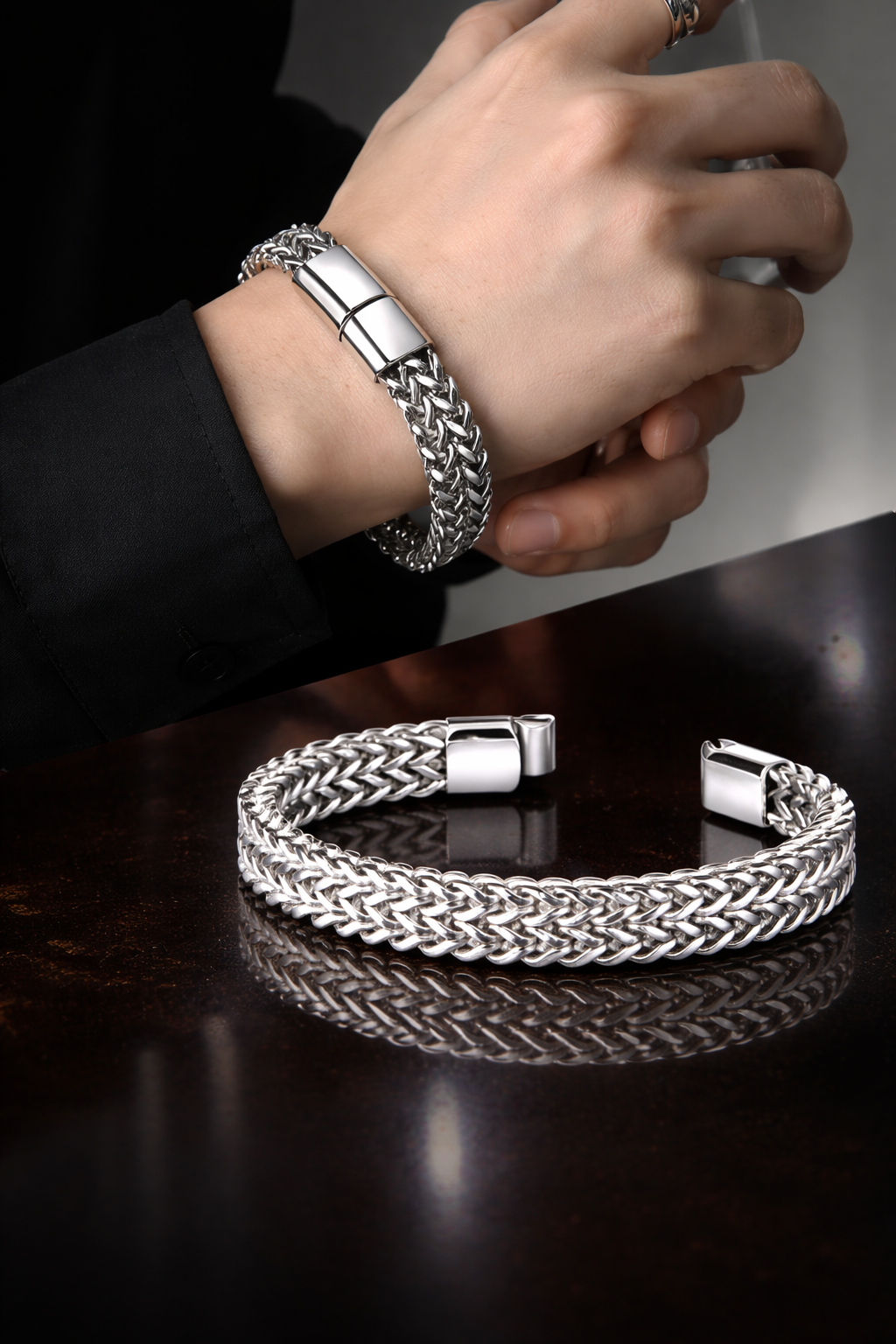 Herren Edelstahl Armband Cuban Link – Doppelreihig aus Titanium Steel