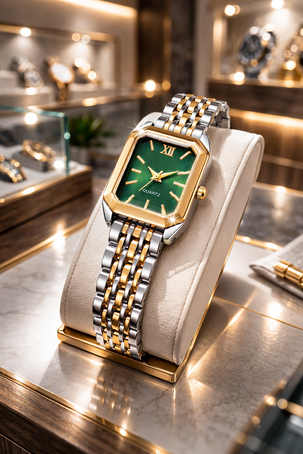 Damen Quarz Armbanduhr Gold – Rechteckige Fashion Uhr mit Römischem Zifferblatt | Elegante Ladies Wristwatch Geschenkidee