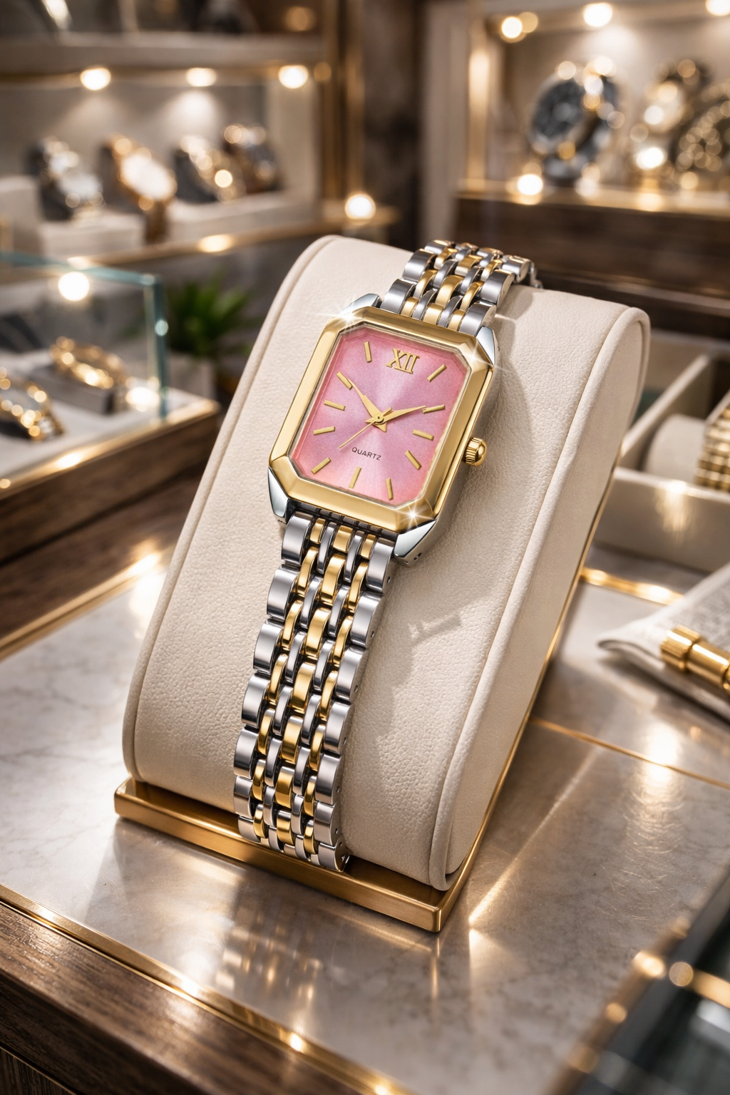 Damen Quarz Armbanduhr Gold – Rechteckige Fashion Uhr mit Römischem Zifferblatt | Elegante Ladies Wristwatch Geschenkidee