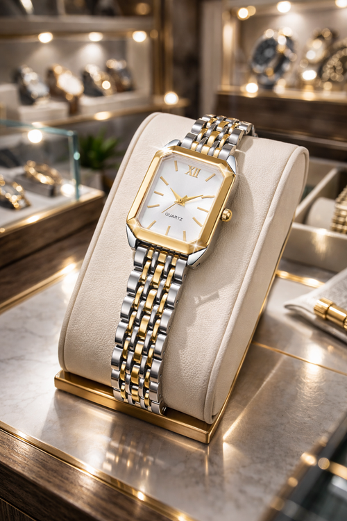 Damen Quarz Armbanduhr Gold – Rechteckige Fashion Uhr mit Römischem Zifferblatt | Elegante Ladies Wristwatch Geschenkidee