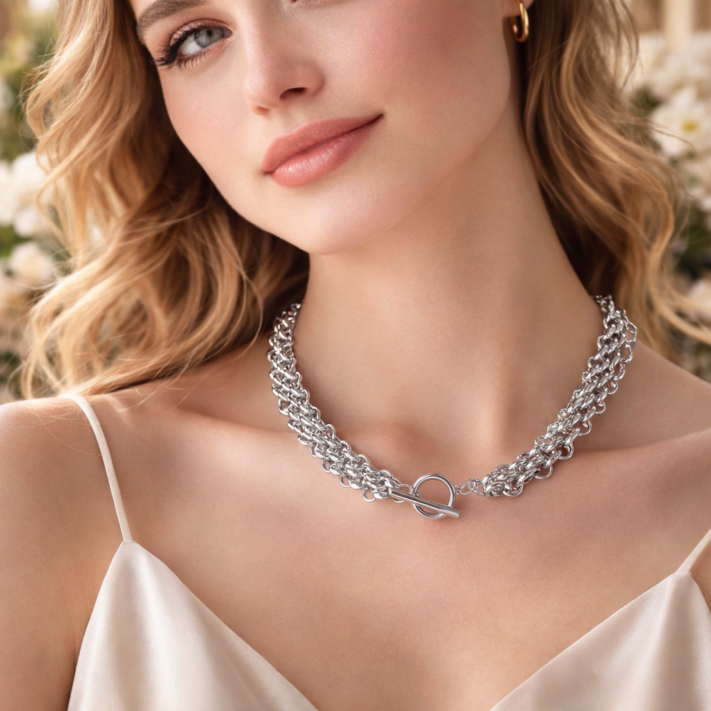 Edelstahl Schmuckset mit Schnallen-Design – Halskette & Armband für Damen & Herren | Unisex Hip Hop Ketten Set im Couple Style