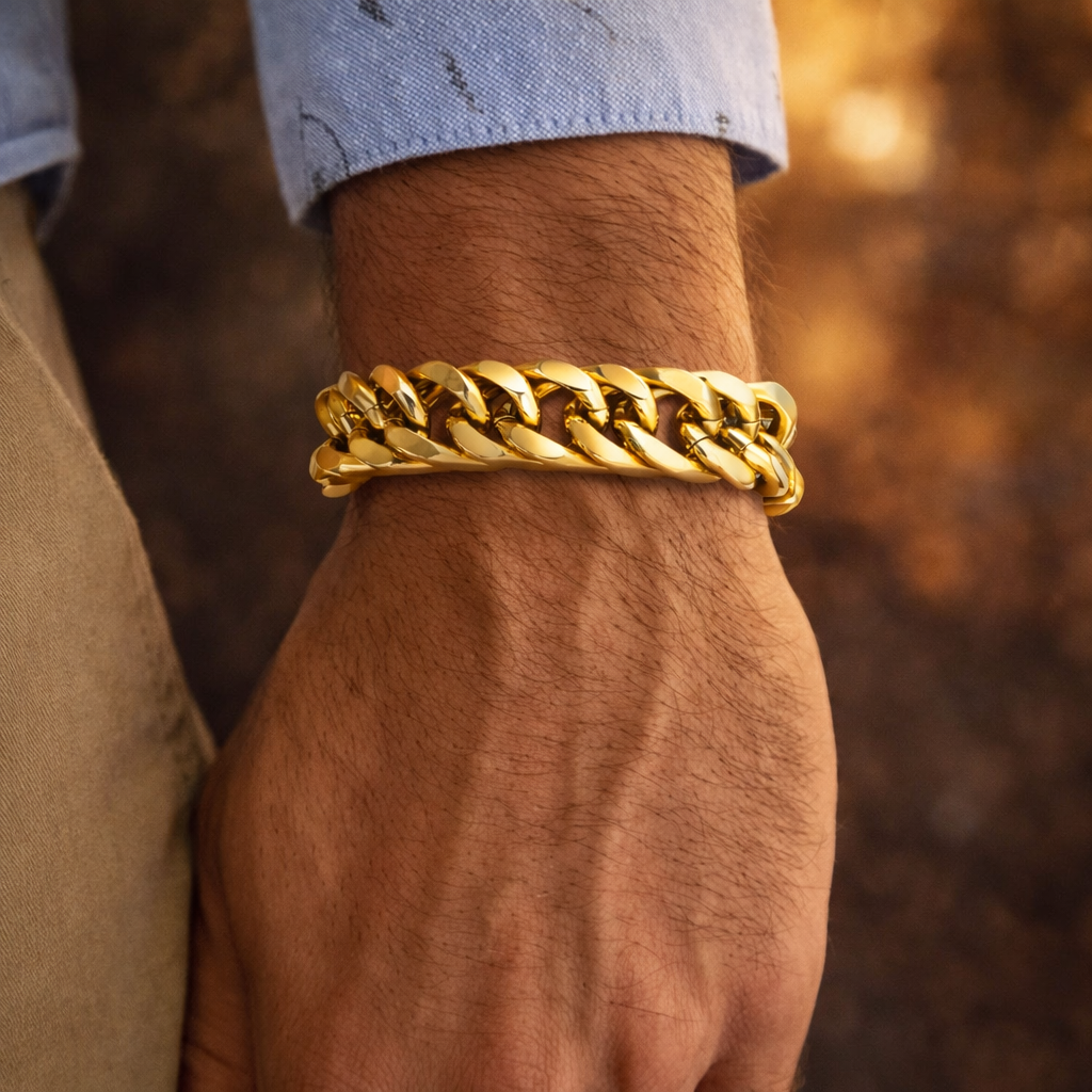 VNOX Herren Armband aus Edelstahl – Chunky Cuban Chain Bracelet 15 mm breit, 19 cm / 21,5 cm, Klassischer Männerschmuck